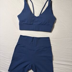 Acta Workout Set Blue Sports Bra and Biker Shorts Size Medium Buttery Soft